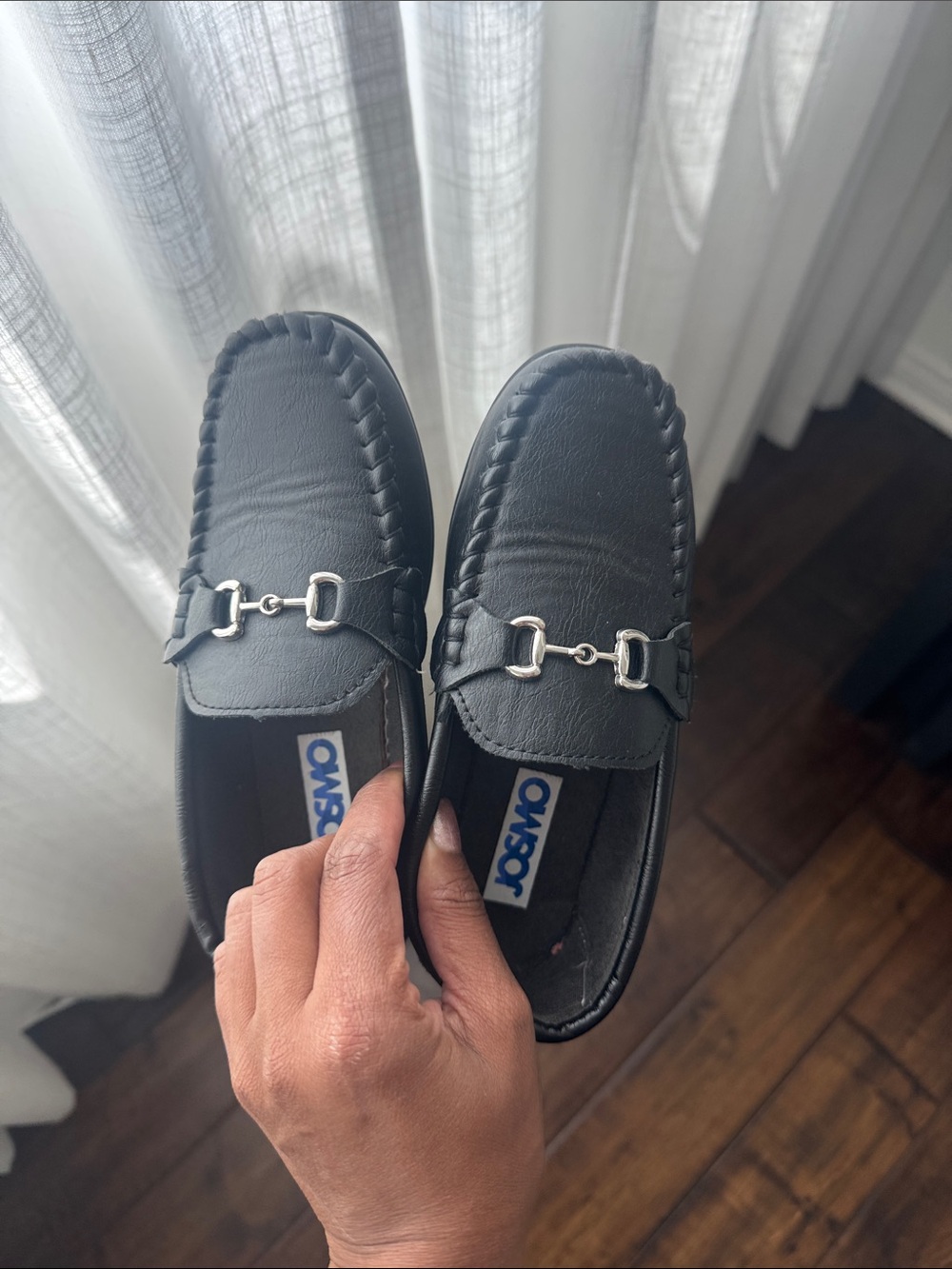 Black Loafer Moccasins with Silver Horsebit size 12
